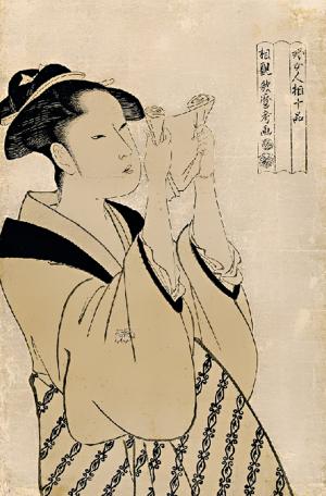 喜多川歌麿：手紙を読む女性　壁紙・画像