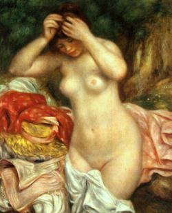 「岩に座る浴女2」ピエール＝オーギュスト・ルノワール　壁紙・画像