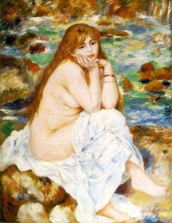 「岩に座る浴女」ピエール＝オーギュスト・ルノワール　壁紙・画像